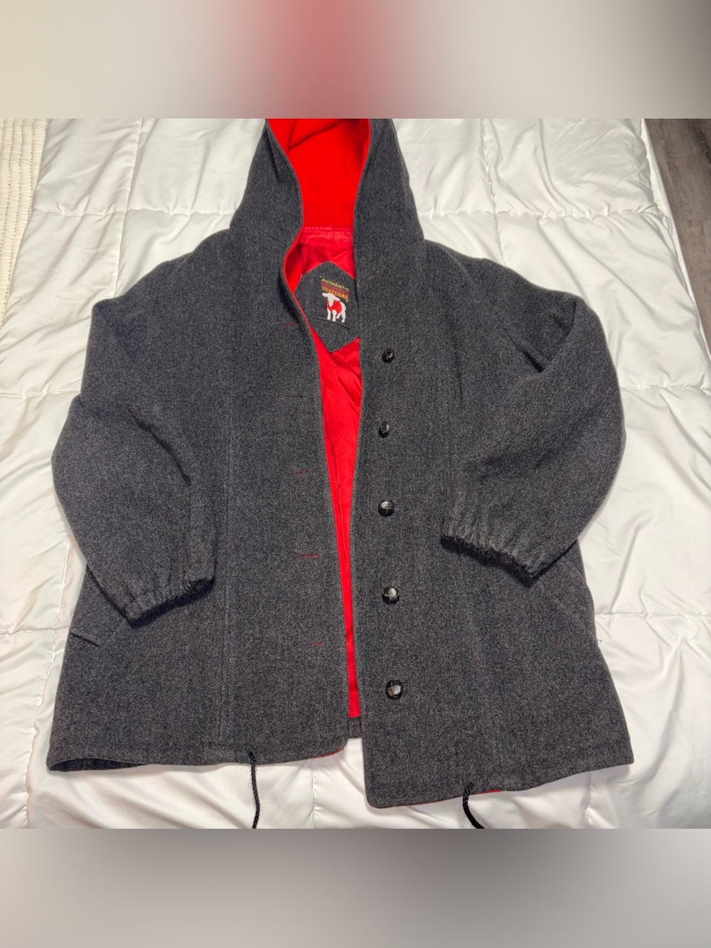 Vintage Authentic Mackintosh Hooded Wool VestCoat Made in USA Red Gray